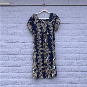 Royal Creations Navy Tropical Print Short Sleeve Women's Dress